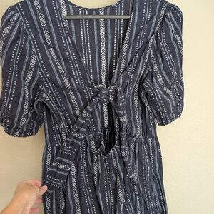 Time and Tru Womens Open Back Dress Navy Linen Size L Festival Western